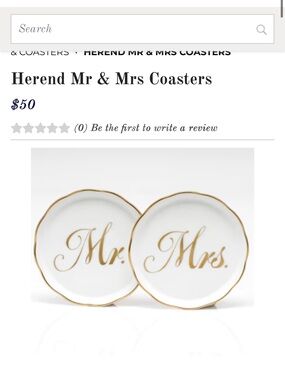Herend White and Gold 'Mr.' & 'Mrs.' Porcelain Coasters